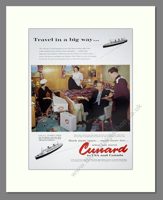 Cunard - Travel In A Big Way. Vintage Advert 1960 (ref AD302981)