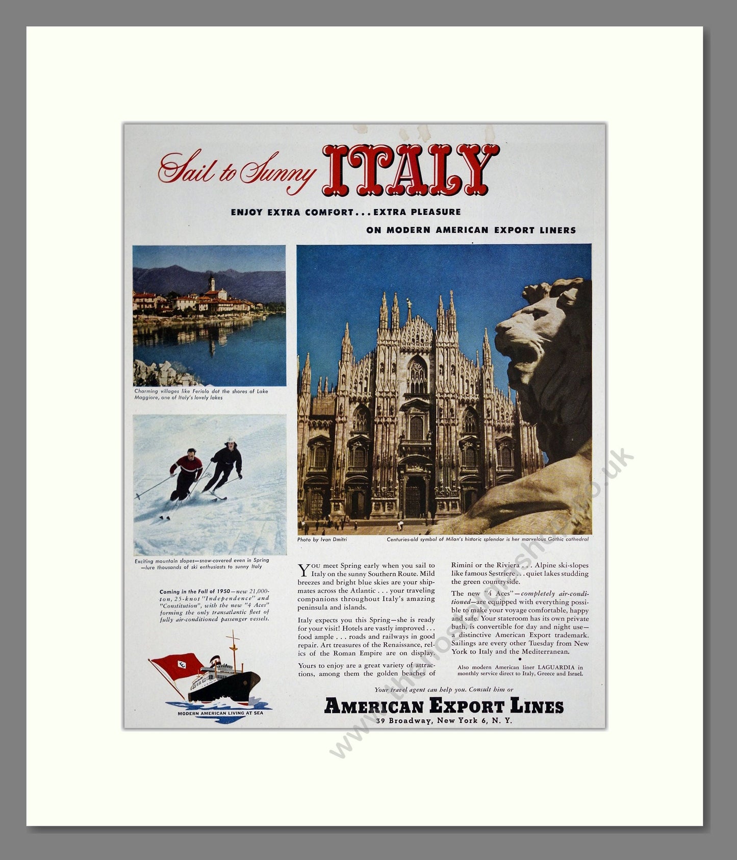 American Export Lines - Sunny Italy. Vintage Advert 1949 (ref AD303003)