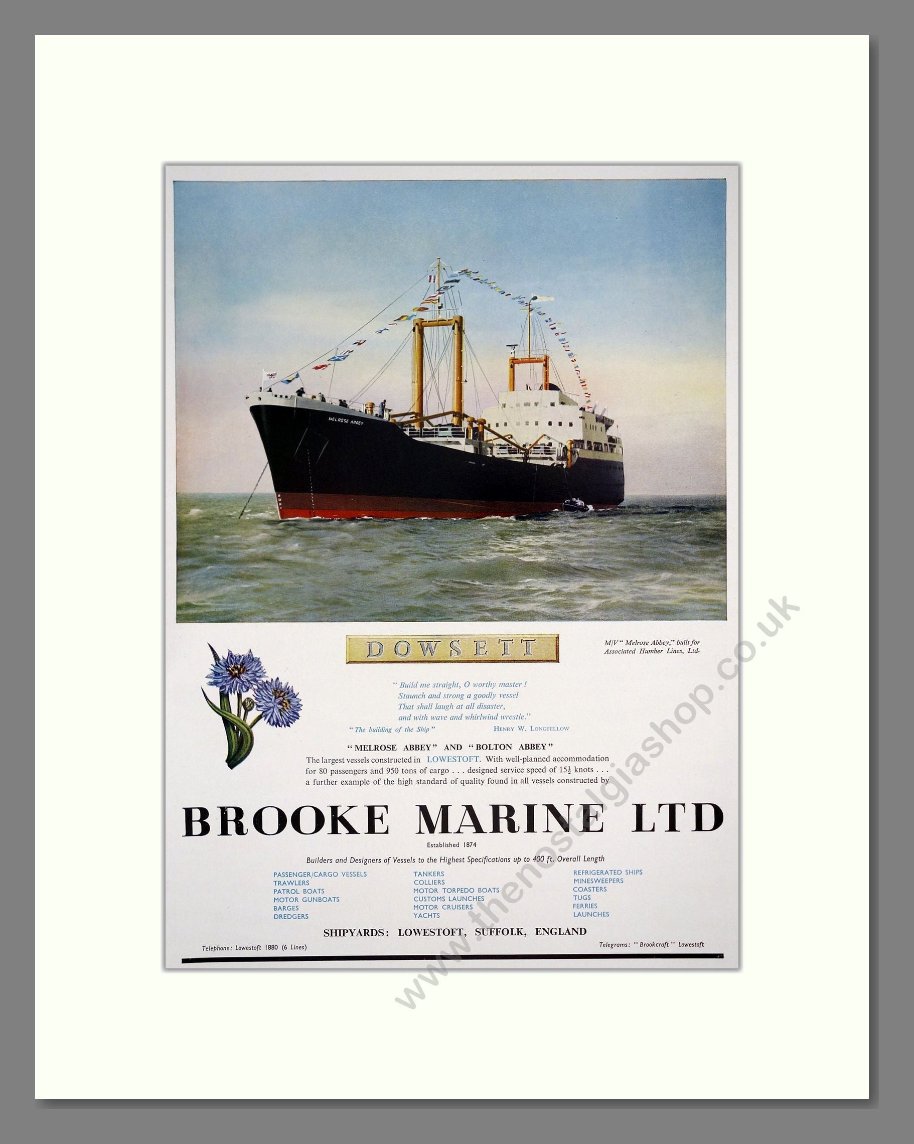 Brooke Marine - Melrose Abbey. Vintage Advert 1959 (ref AD303015)