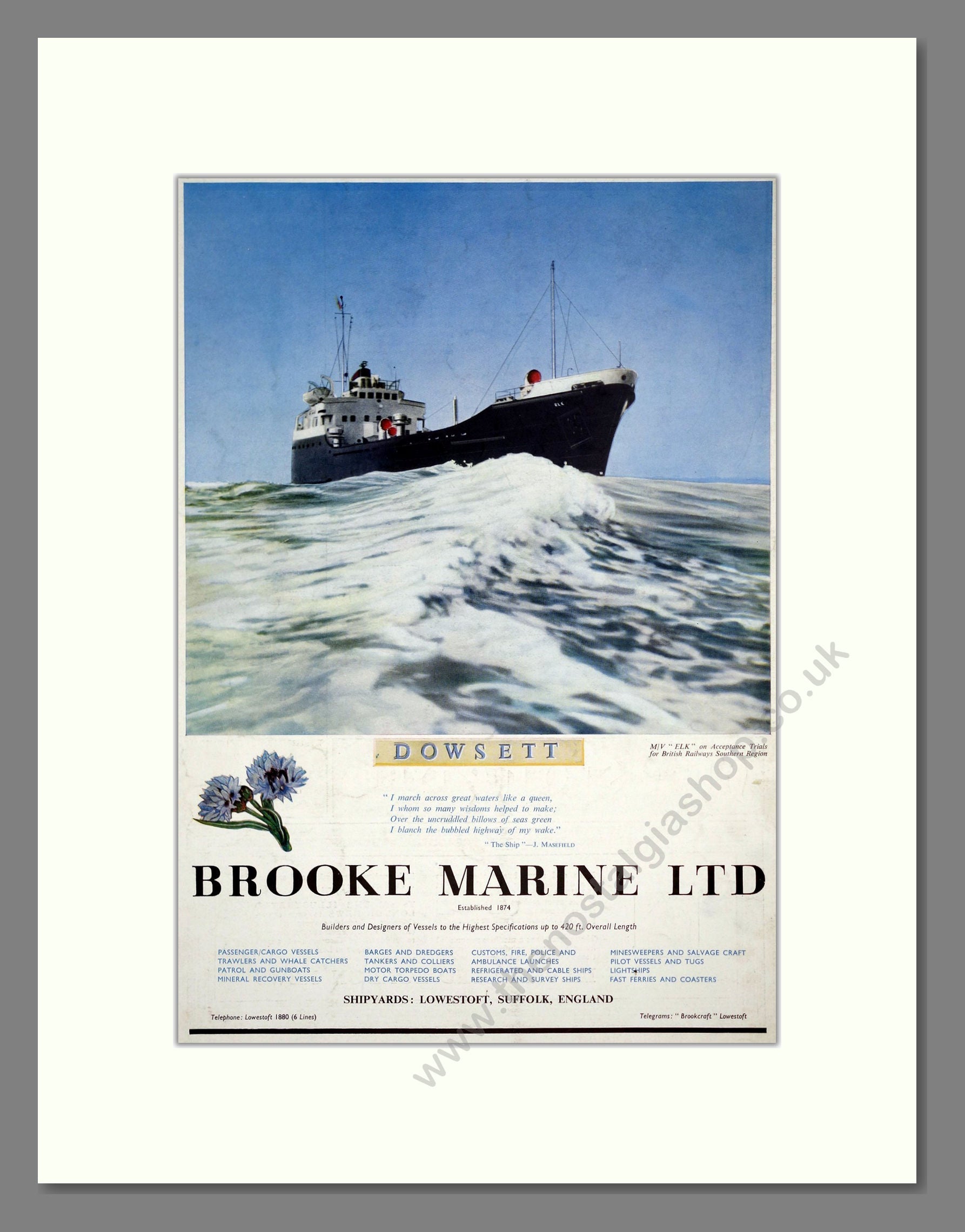 Brooke Marine - Elk. Vintage Advert 1961 (ref AD303016)