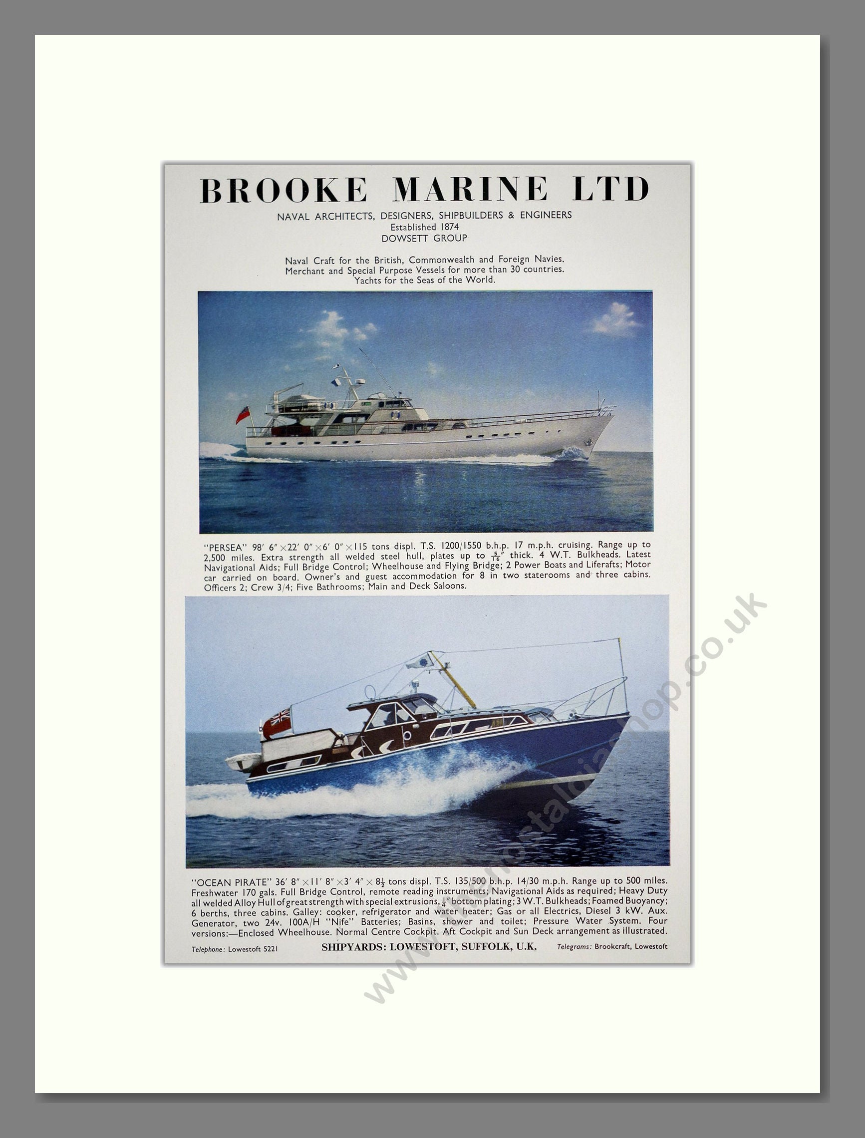 Brooke Marine - Persea / Ocean Pirate. Vintage Advert 1965 (ref AD303020)