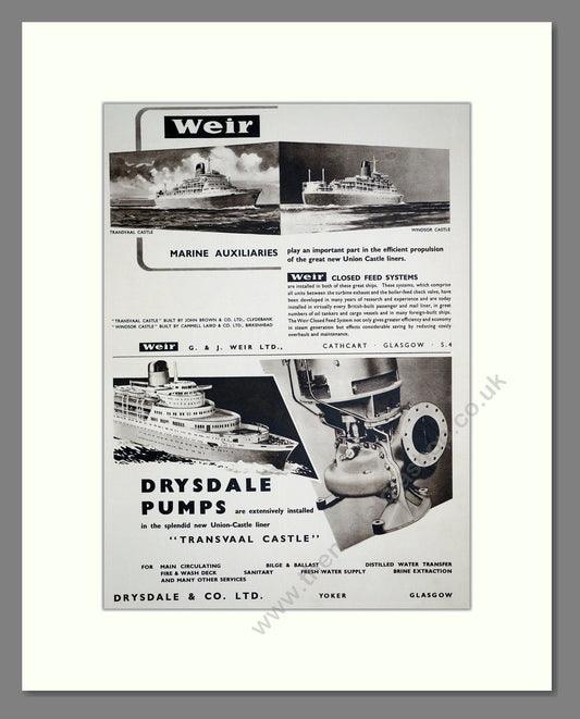 Weir / Drysdale - Marine Equipment. Vintage Advert 1962 (ref AD303033)