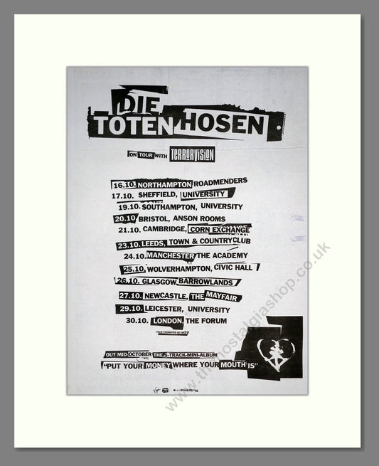 Die Toten Hosen - UK Tour With Terror Vision. Vintage Advert 1994 (ref AD19683)