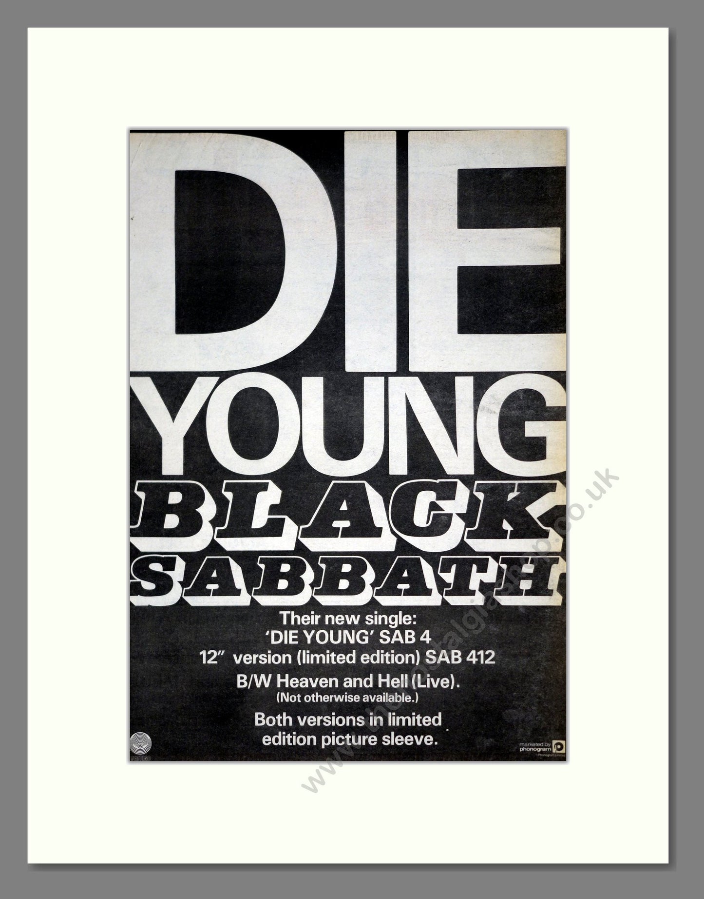 Black Sabbath - Die Young. Vintage Advert 1980 (ref AD19746)