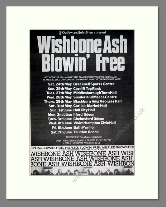 Wishbone Ash - Blowin Free UK Tour. Vintage Advert 1980 (ref AD19760)