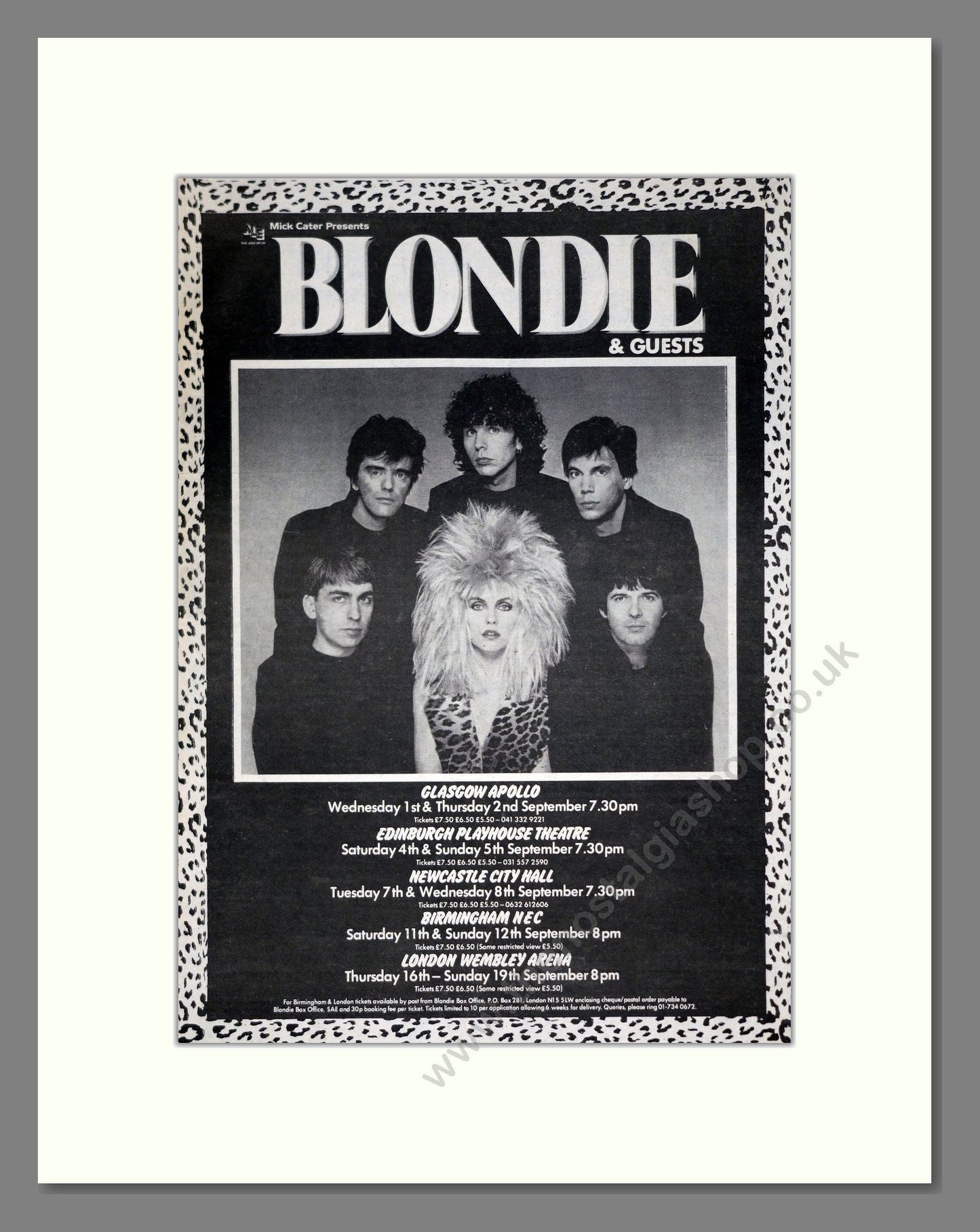 Blondie - UK Tour. Vintage Advert 1982 (ref AD19787)