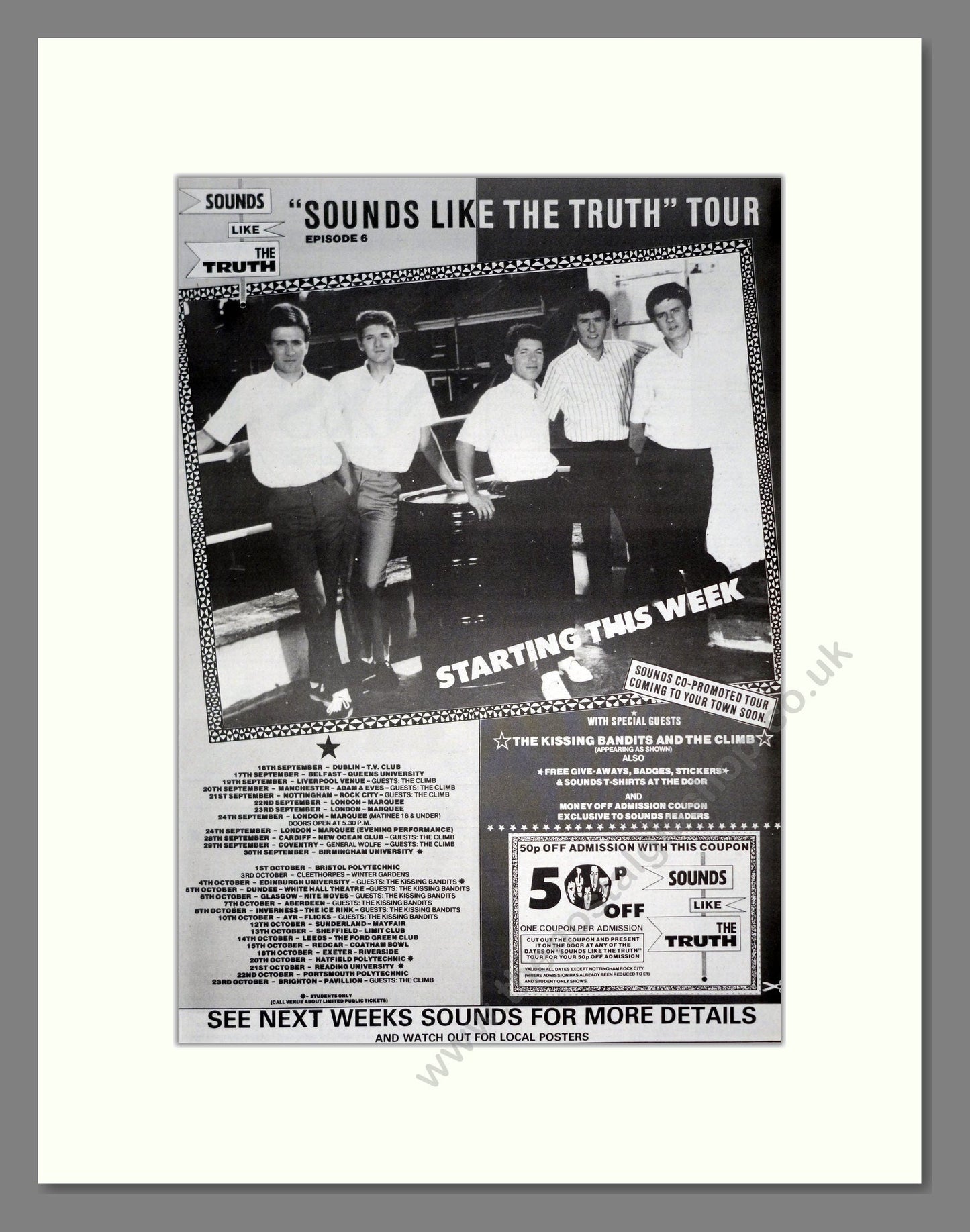 Truth (The) - Sounds Like The Truth UK Tour. Vintage Advert 1983 (ref AD19826)