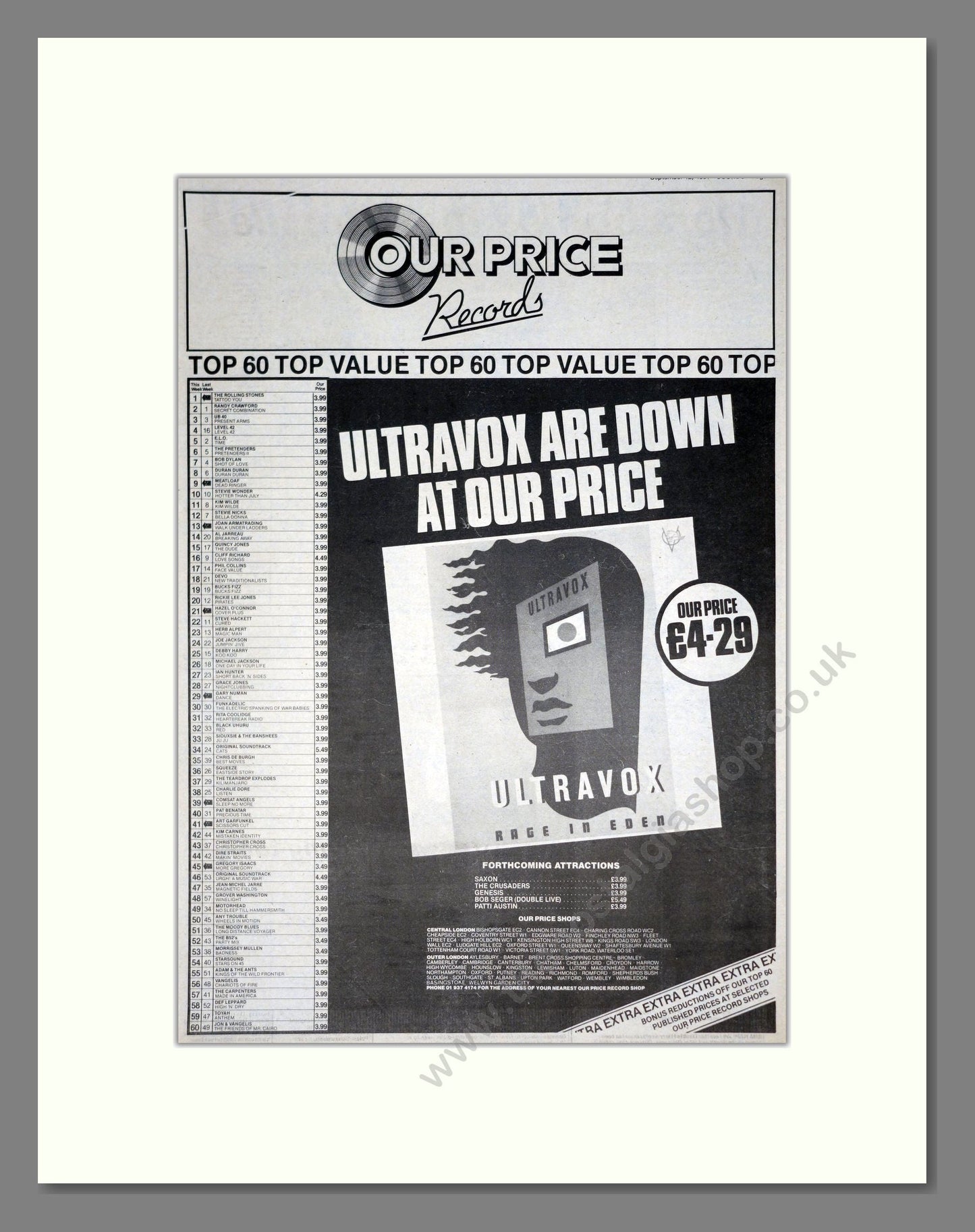 Ultravox - Rage In Eden. Vintage Advert 1981 (ref AD19833)