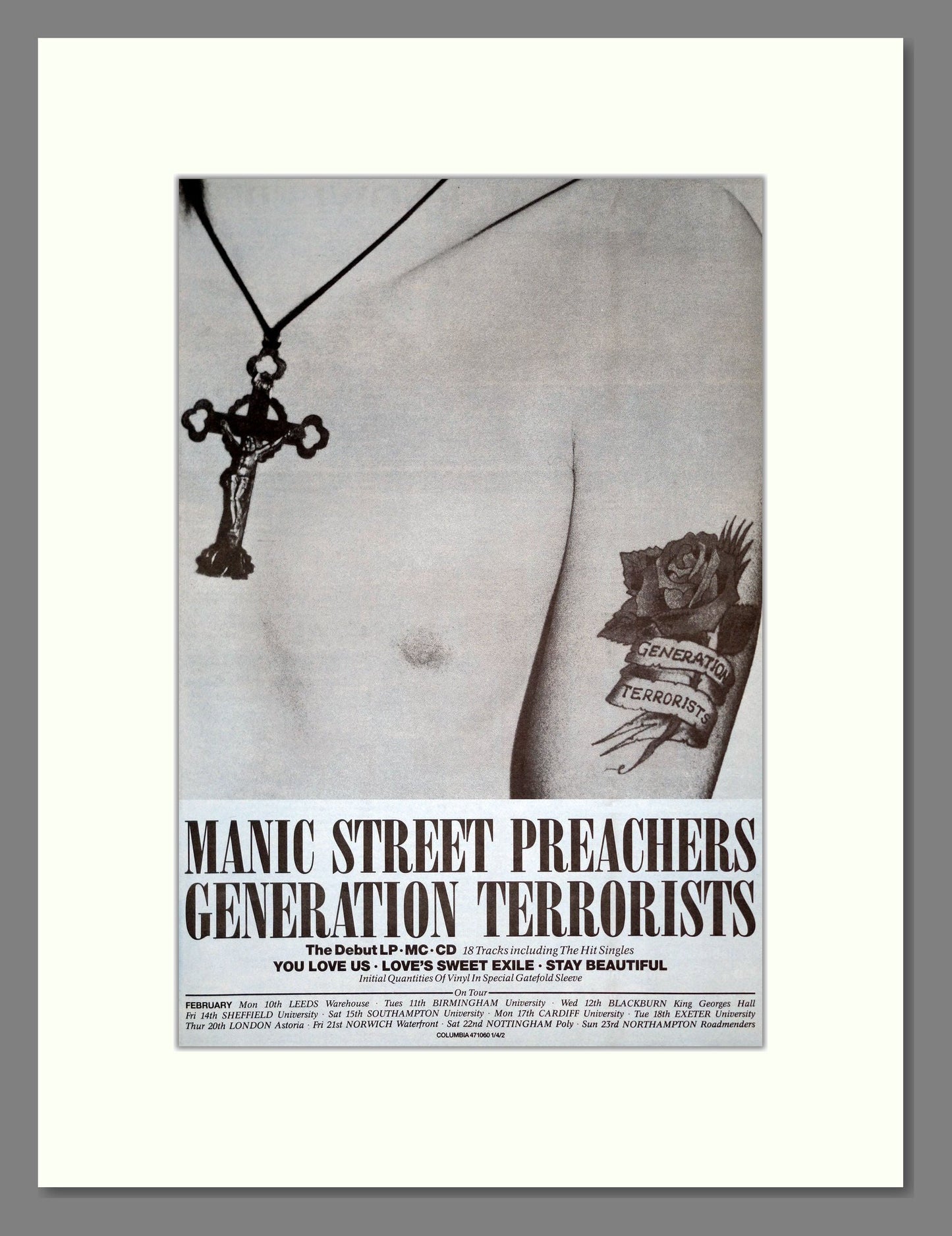 Manic Street Preachers - Generation Terrorists. Vintage Advert 1992 (ref AD19851)