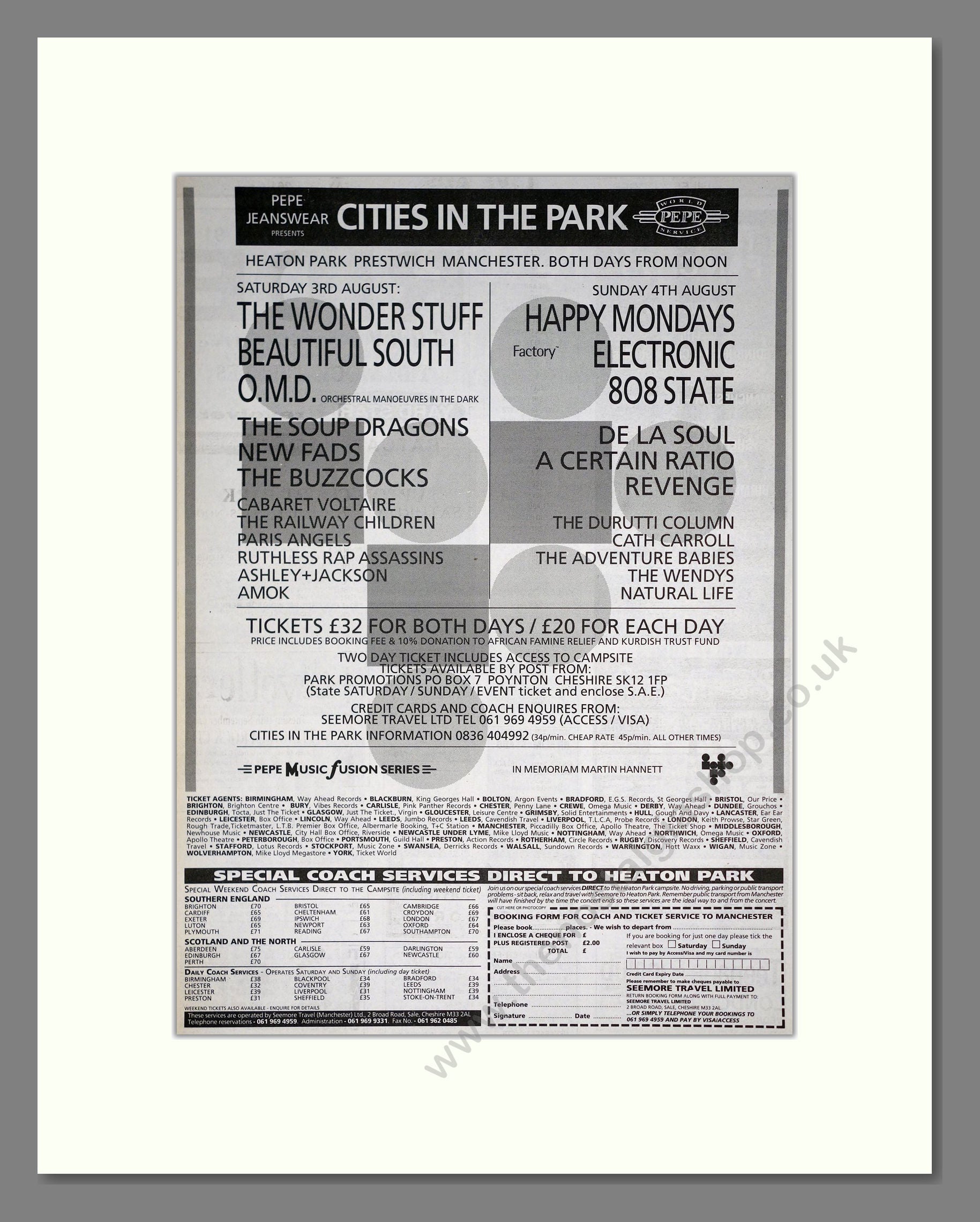 Cities In The Park Festival - Line Up (Heaton Park). Vintage Advert 1991 (ref AD19855)