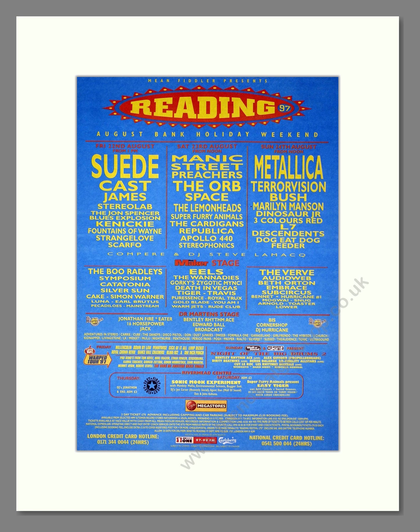 Reading Festival 97 - Line Up. Vintage Advert 1997 (ref AD19872)