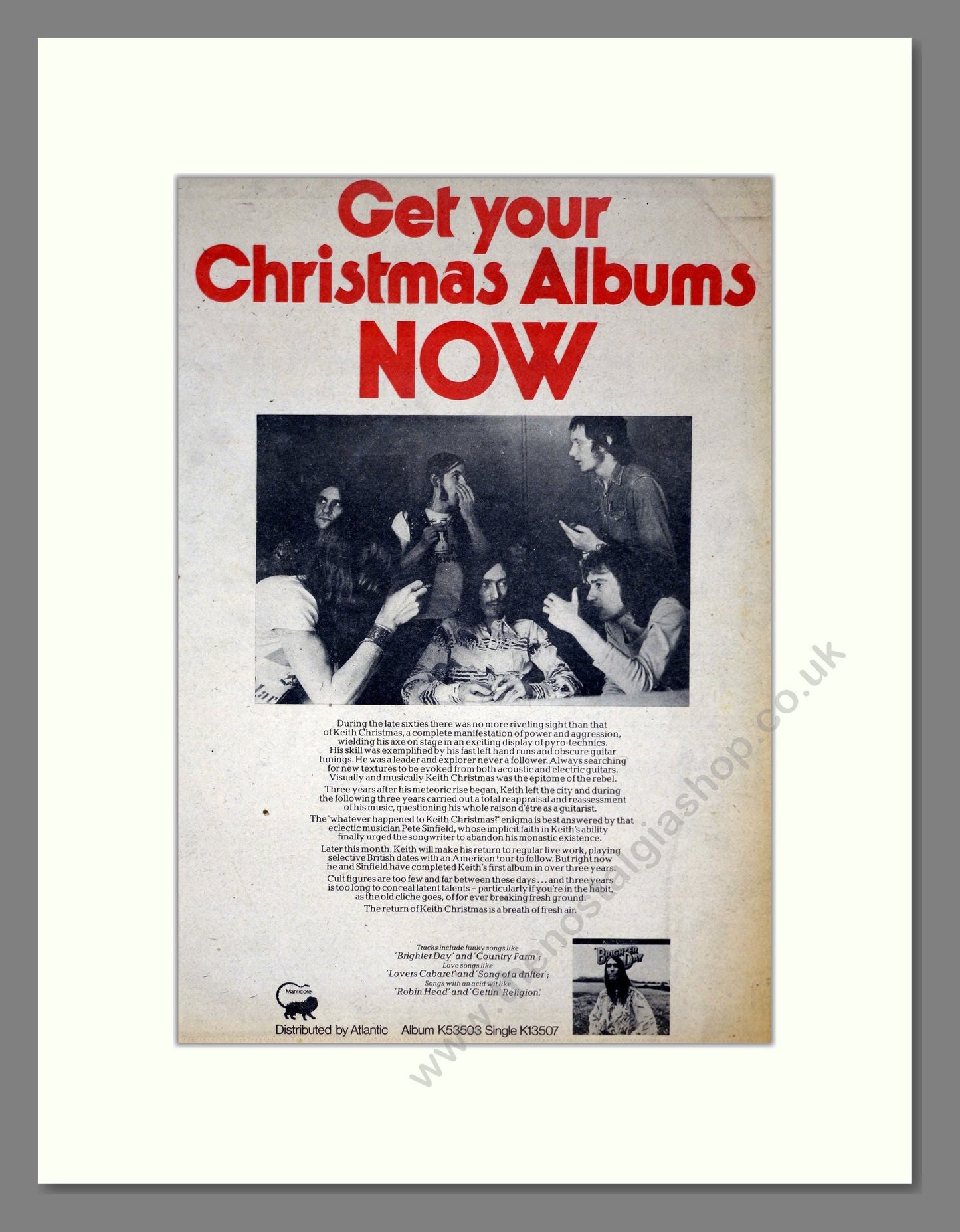 Keith Christmas - Brighter Day. Vintage Advert 1974 (ref AD19876)