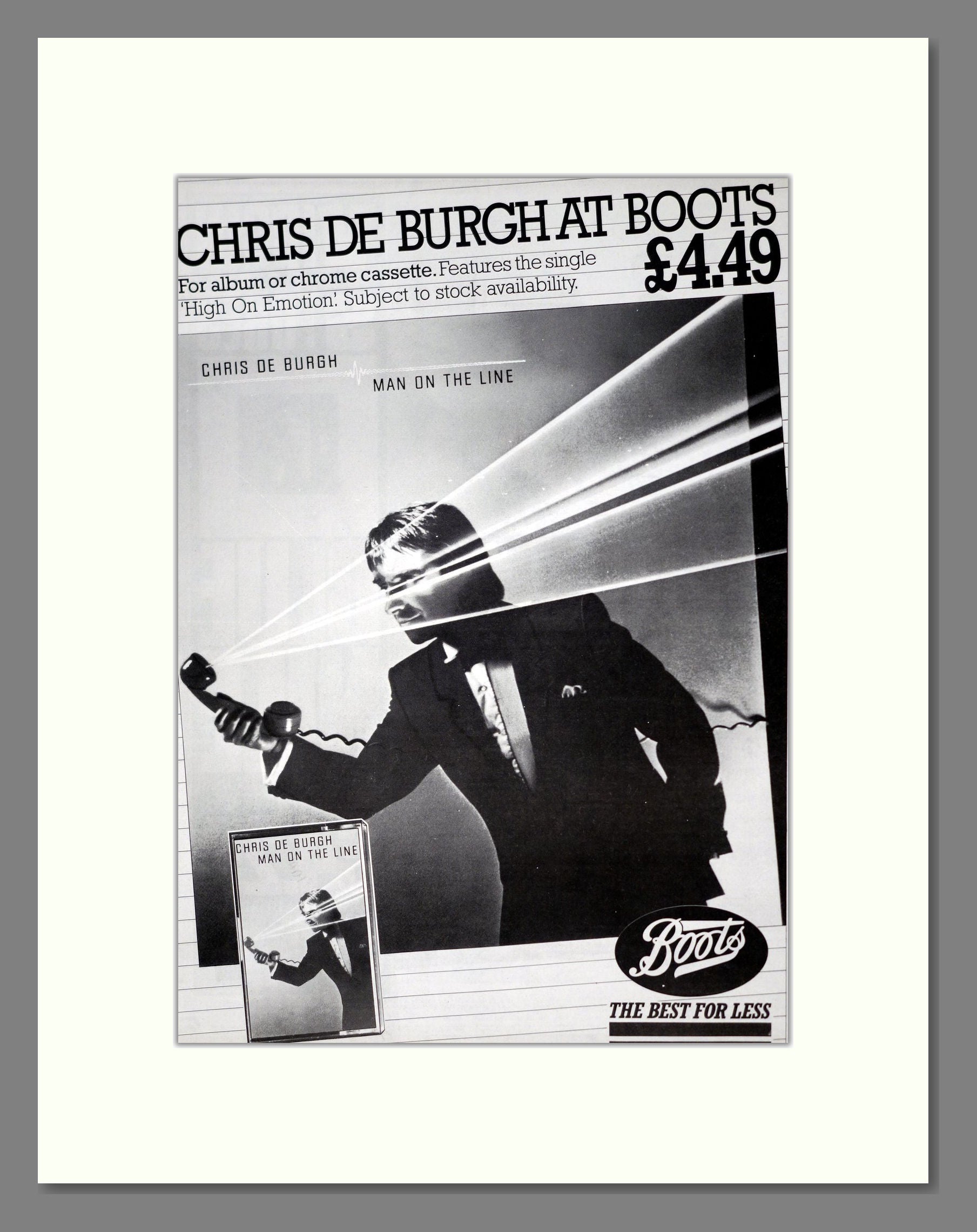 Chris De Burgh - Man On The Line. Vintage Advert 1984 (ref AD19894)