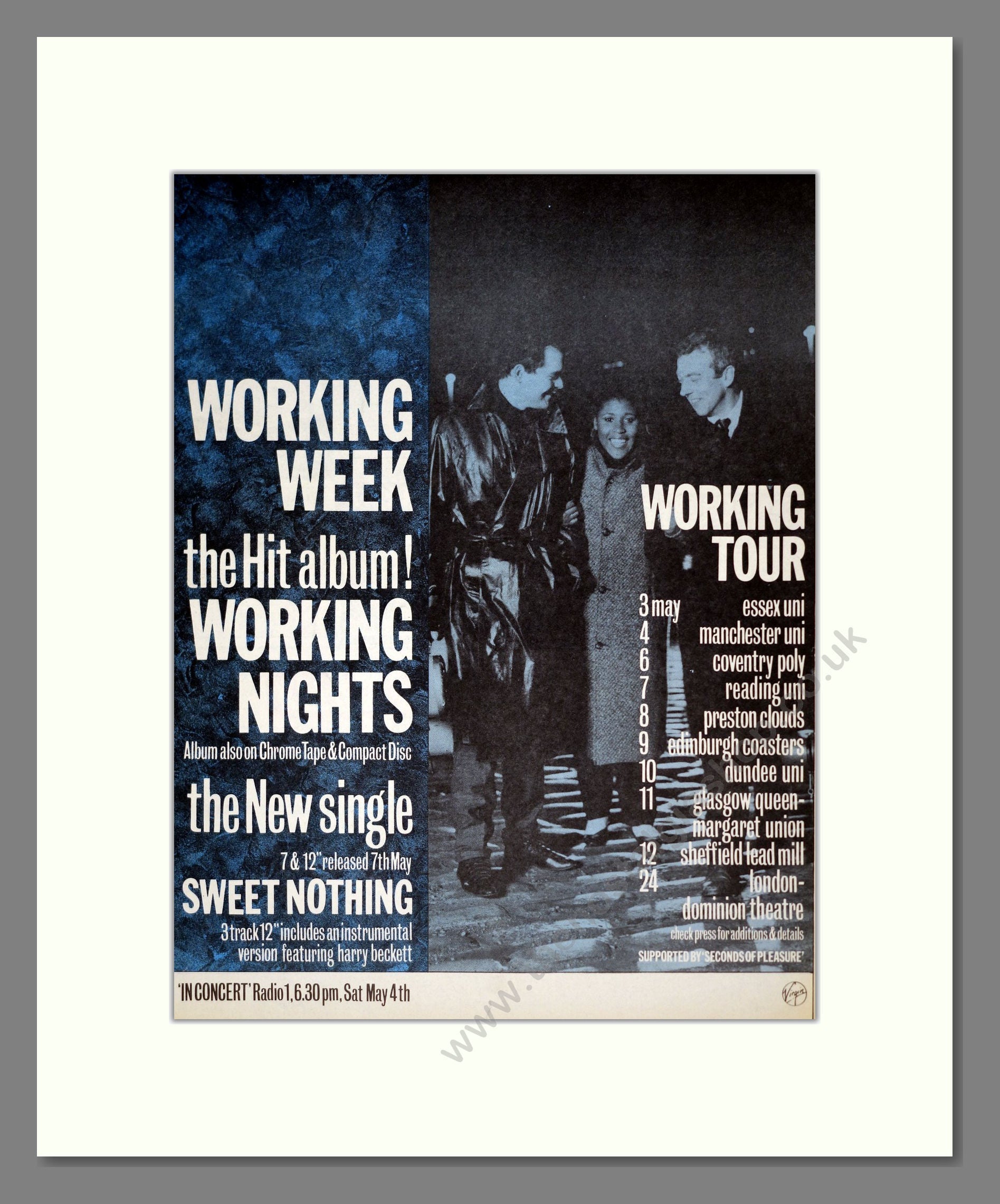 Working Week - Working Nights. Vintage Advert 1985 (ref AD19900)