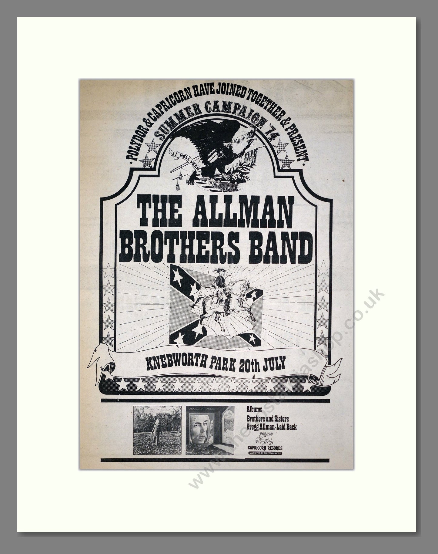 Allman Brothers Band (The) - Knebworth Concert. Vintage Advert 1974 (ref AD19926)