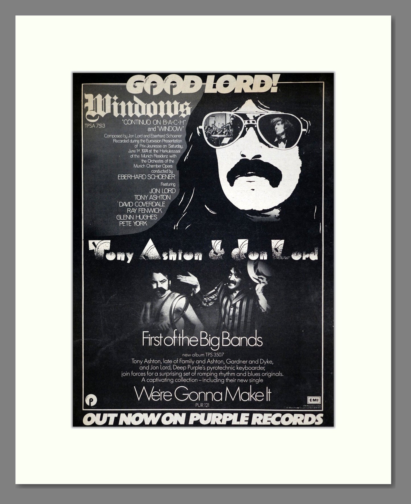 Windows / Tony Ashton / Don Lord - First Of The Big Bands. Vintage Advert 1974 (ref AD19929)