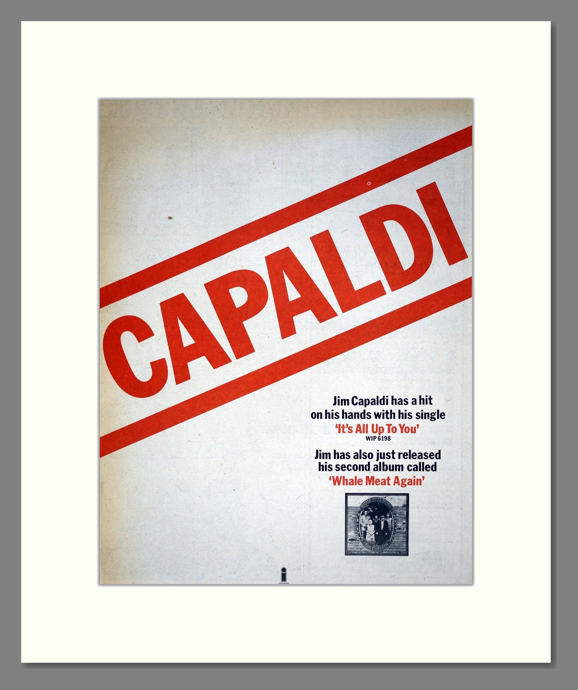 Jim Capaldi - Whale Meat Again. Vintage Advert 1974 (ref AD19932)