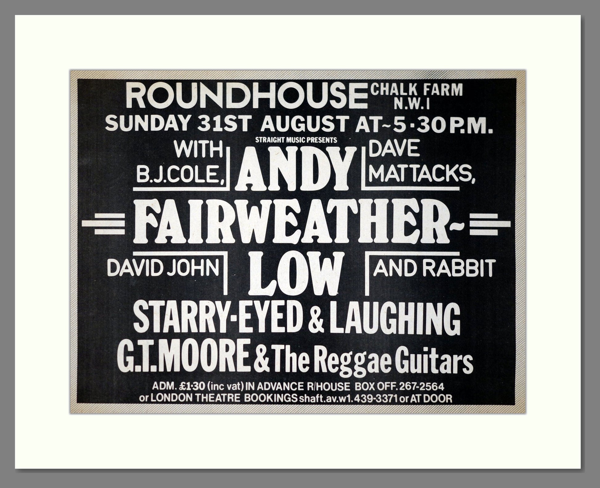 Andy Fairweather Low and Others - Roundhouse Chalk Farm Concert. Vintage Advert 1975 (ref AD19938)