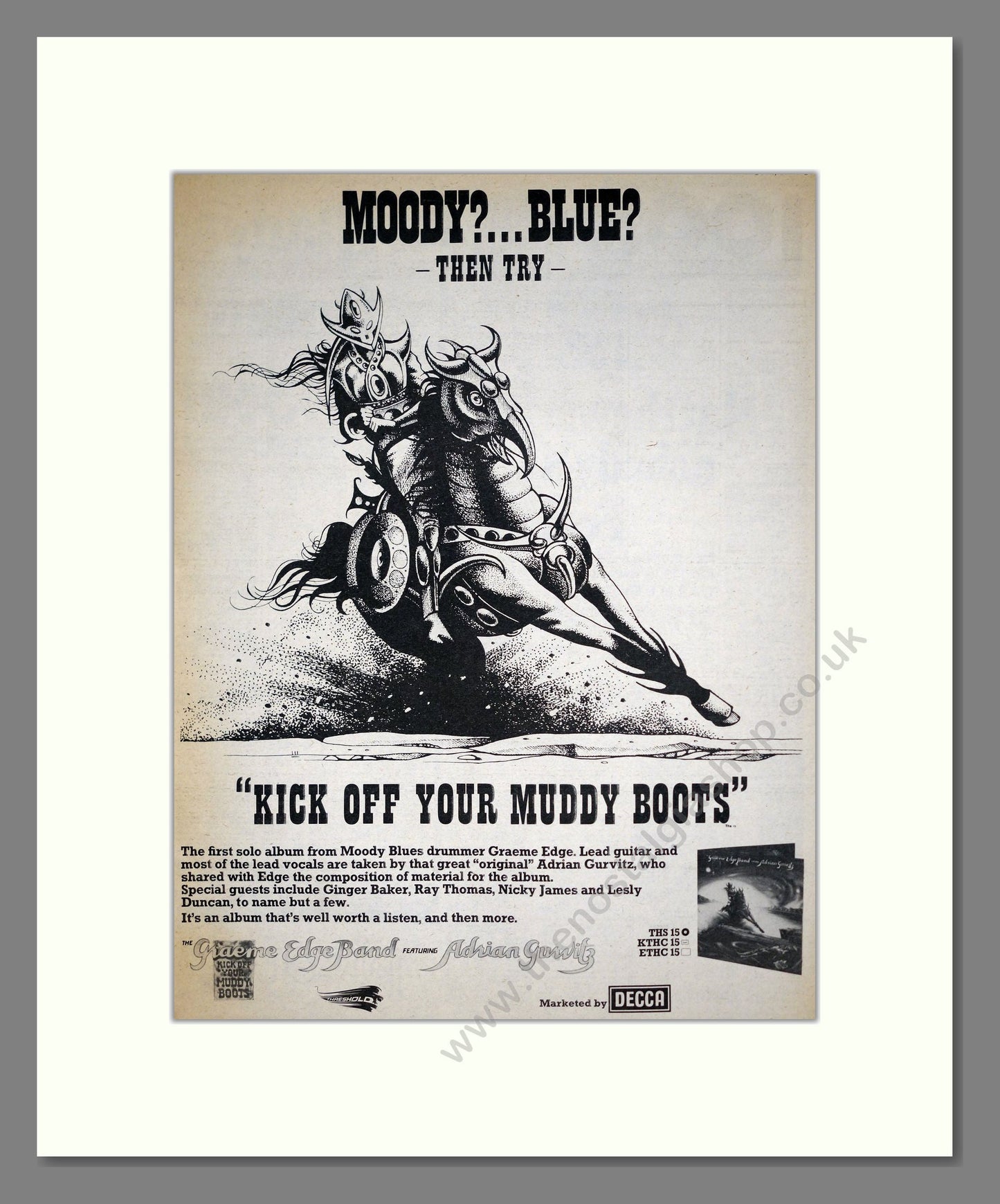 Graeme Edge (Moody Blues) - Kick Off Your Muddy Boots. Vintage Advert 1975 (ref AD19939)