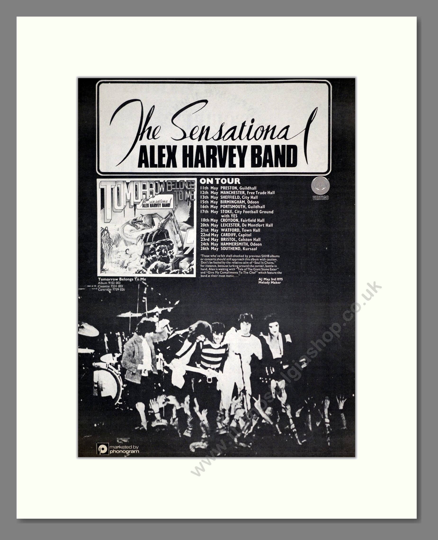 Alex Harvey Band - UK Tour. Vintage Advert 1975 (ref AD19942)