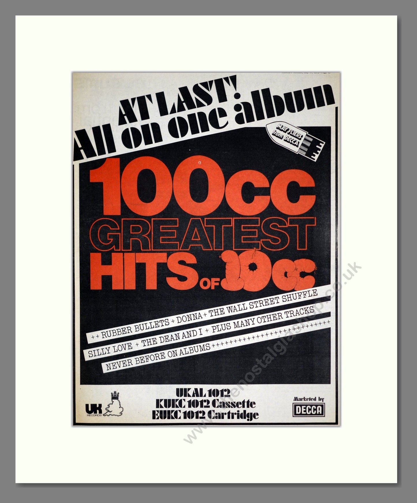 10cc - 100cc Greatest Hits. Vintage Advert 1975 (ref AD19947)