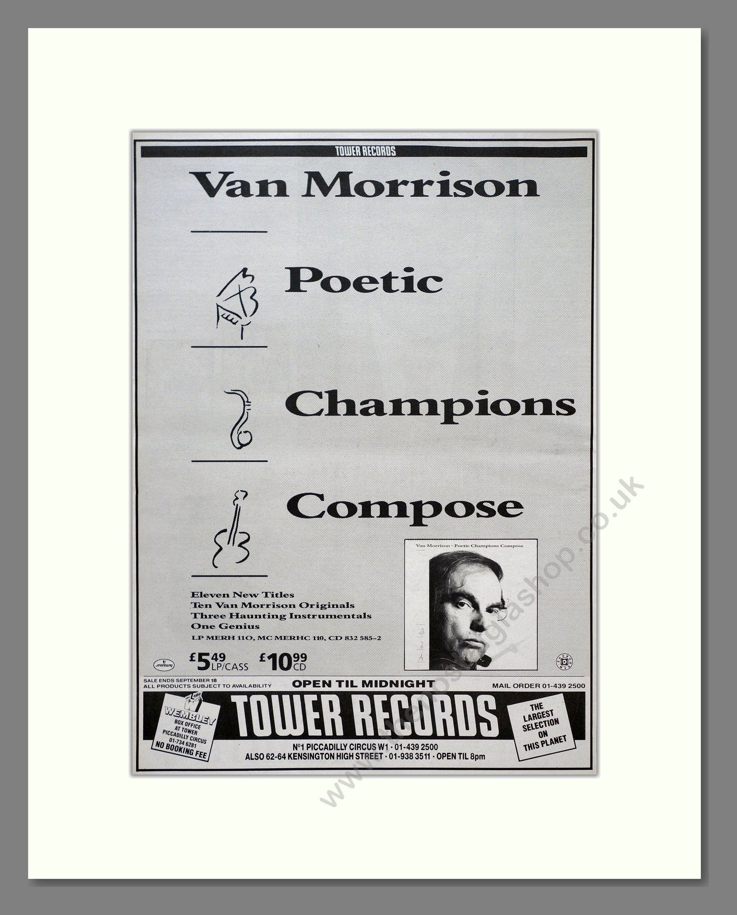 Van Morrison - Poetic Champions Compose. Vintage Advert 1987 (ref AD19968)