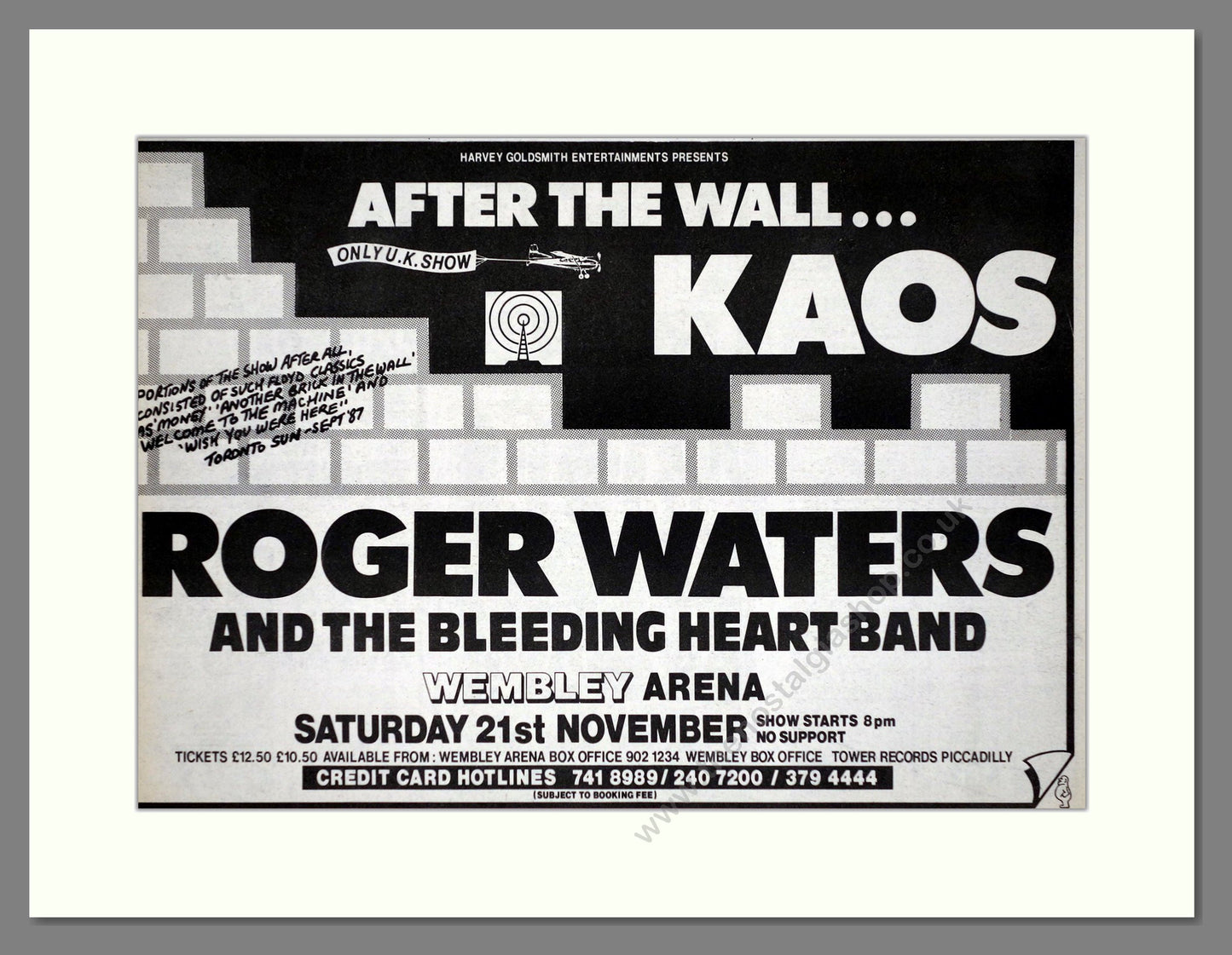 Roger Waters - After The Wall… KAOS. Vintage Advert 1987 (ref AD63160)