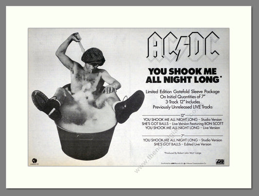 AD DC - You Shook Me All Night Long. Vintage Advert 1986 (ref AD63184)