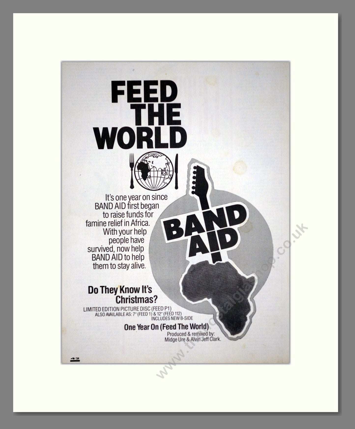 Band Aid - Feed The World. Vintage Advert 1985 (ref AD63216)