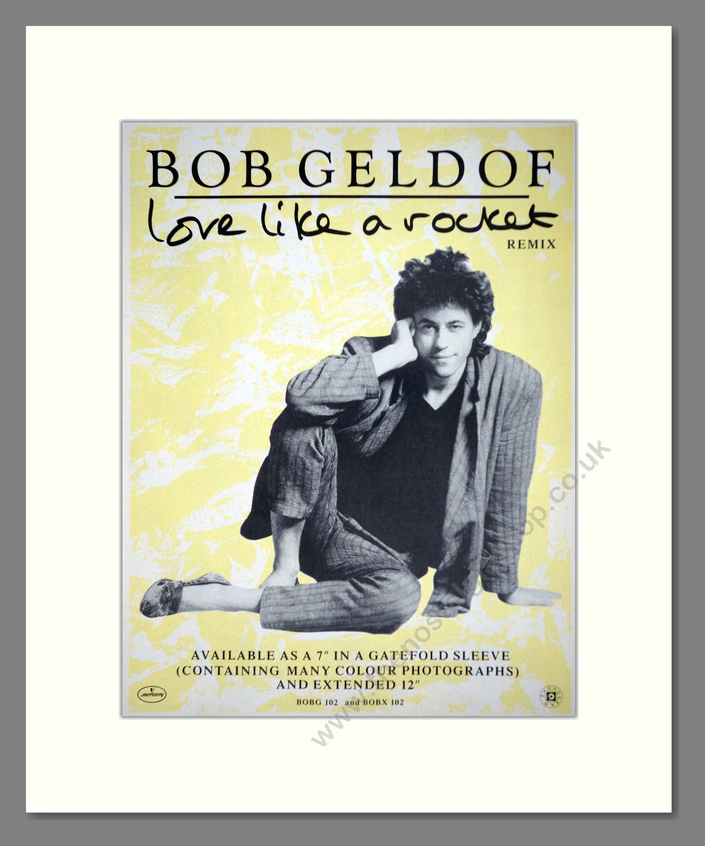 Bob Geldof - Love Like A Rocket. Vintage Advert 1986 (ref AD63218)