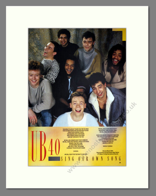 UB40 - Sing Our Own Song. Vintage Advert 1986 (ref AD63224)