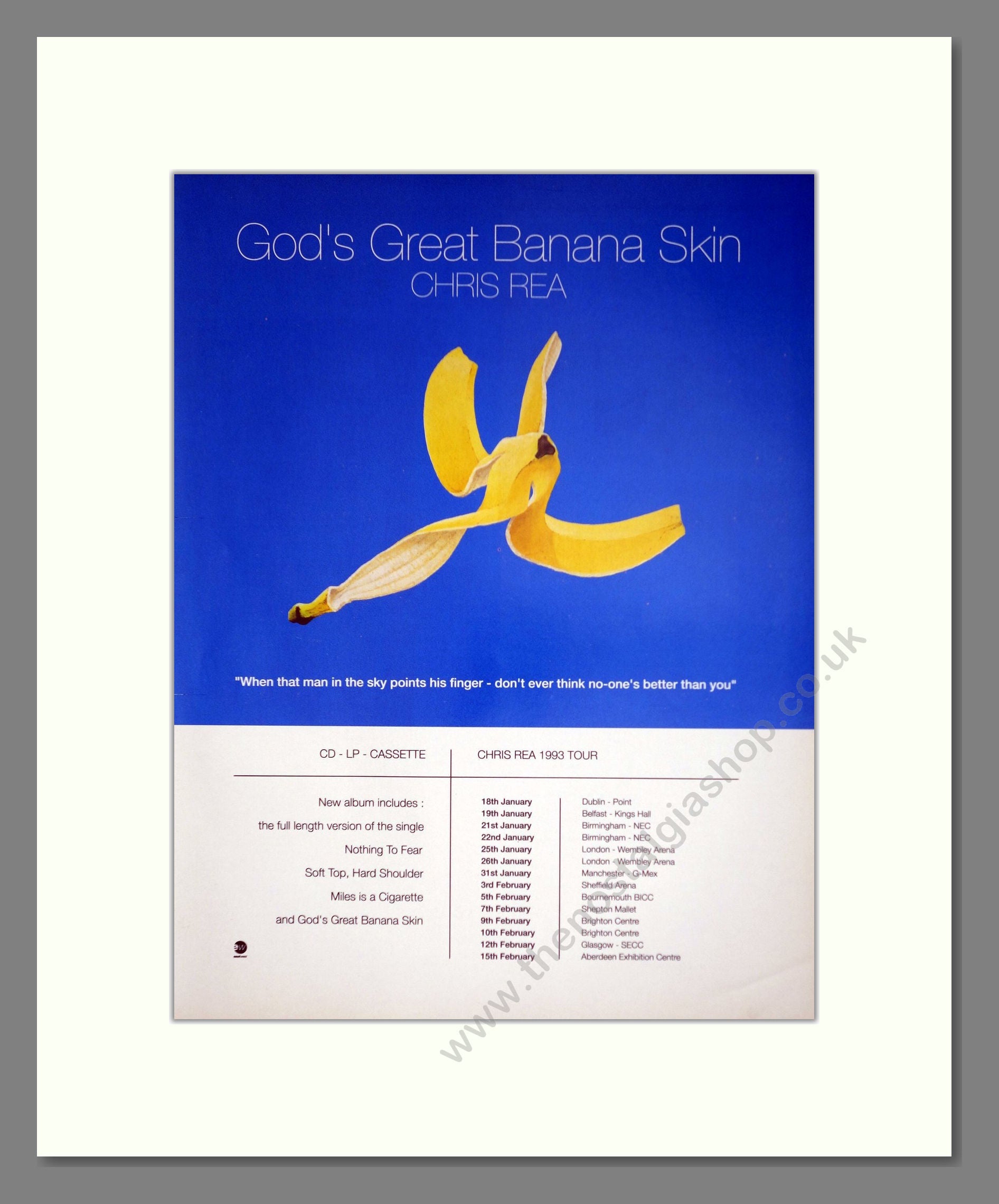 Chris Rea - God's Great Banana Skin. Vintage Advert 1992 (ref AD63235)