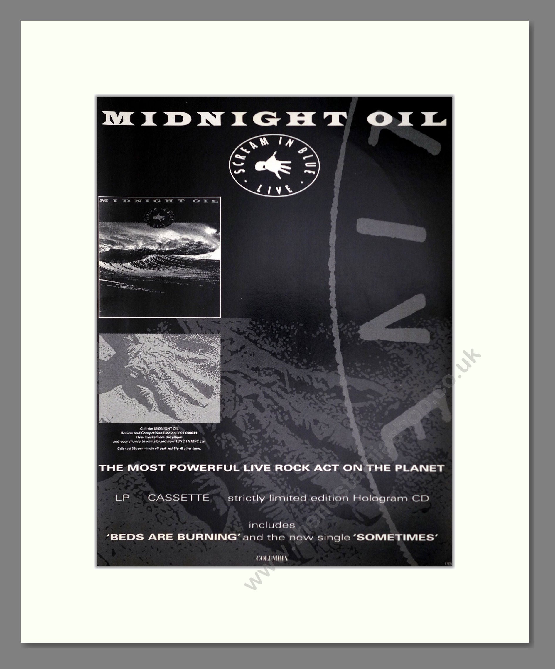 Midnight Oil - Scream In Blue (Live). Vintage Advert 1992 (ref AD63264)