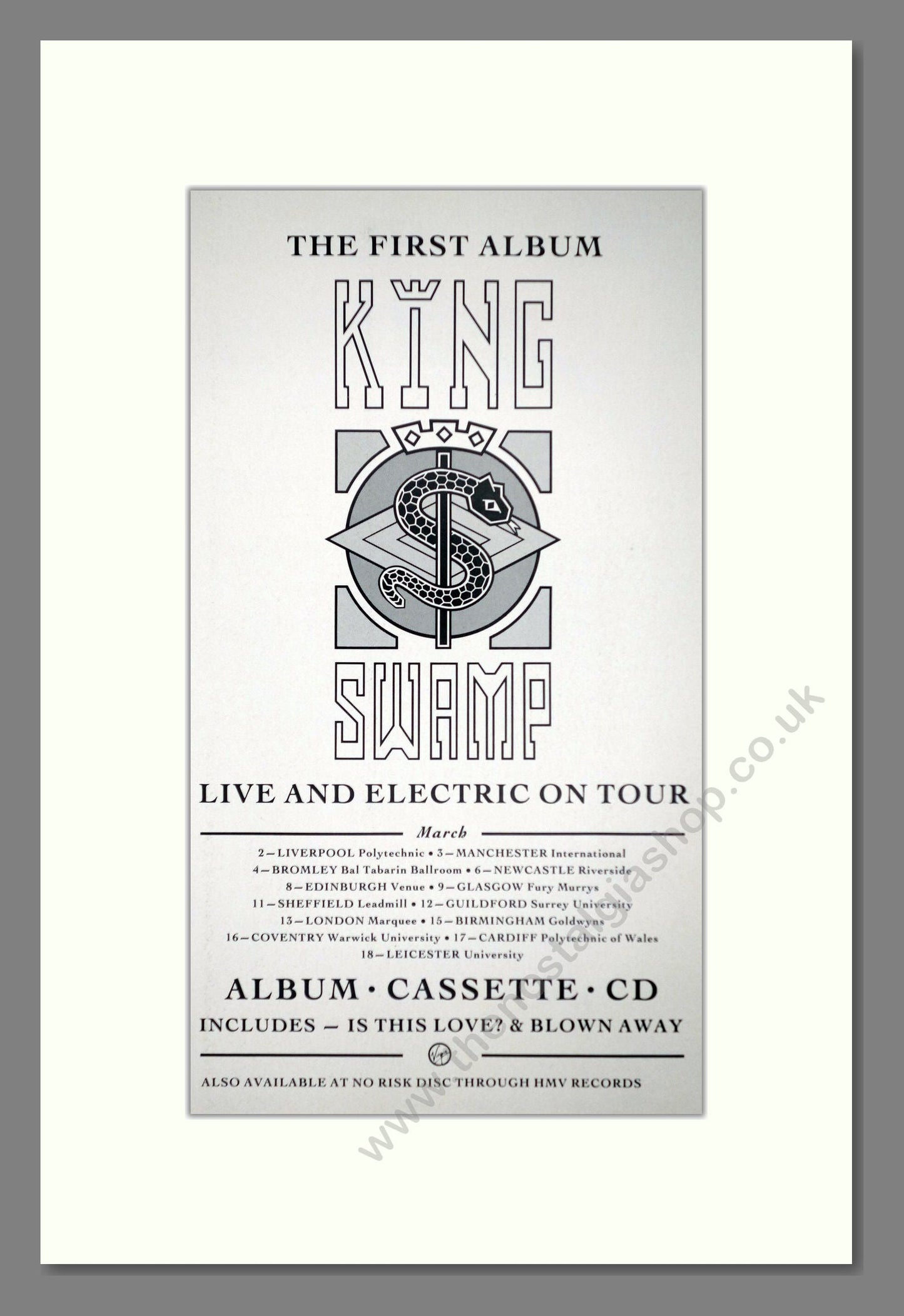 King Swamp - Live And Electric On Tour. Vintage Advert 1989 (ref AD63276)