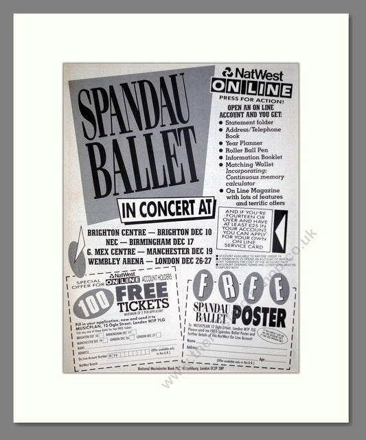 Spandau Ballet - UK Tour. Vintage Advert 1986 (ref AD63311)