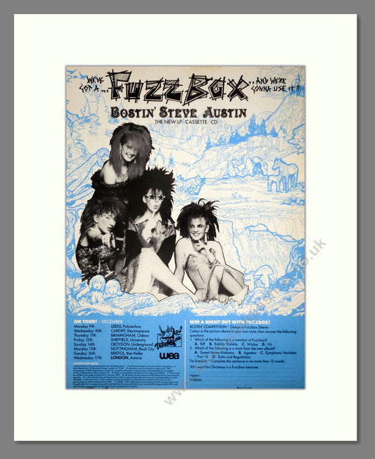 We've Got a Fuzzbox and We're Gonna Use It - Bostin Steve Austin. Vintage Advert 1986 (ref AD63325)