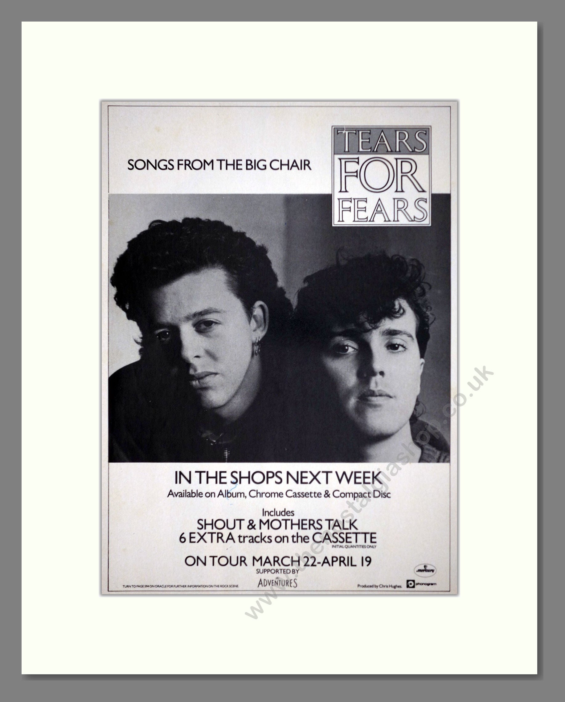 Tears For Fears - Songs From The Big Chair. Vintage Advert 1986 (ref AD63331)