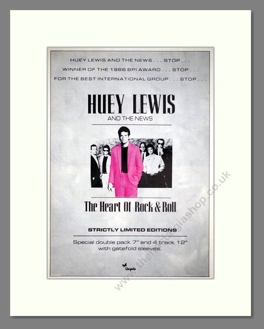 Huey Lewis And The News - The Heart Of Rock And Roll. Vintage Advert 1986 (ref AD63342)