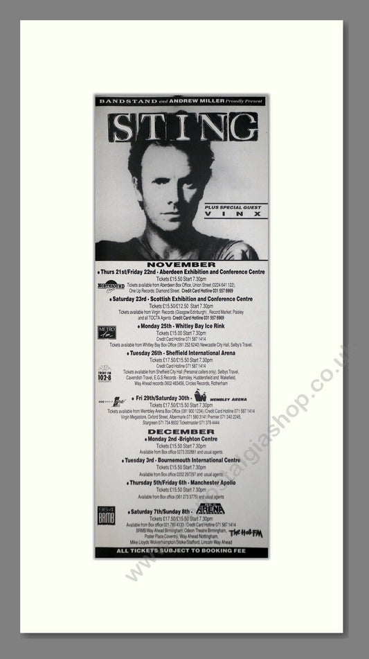 Sting - UK Tour. Vintage Advert 1991 (ref AD400124)