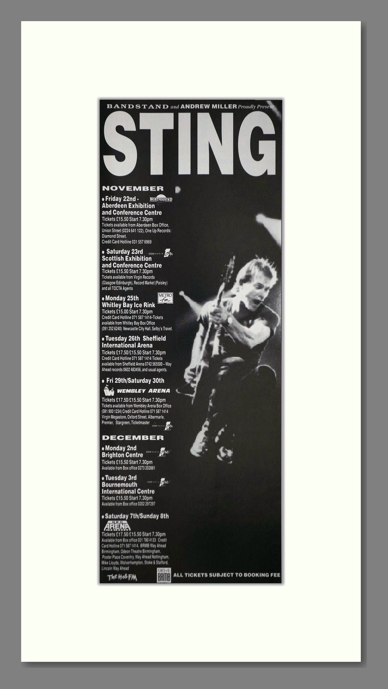 Sting - UK Tour. Vintage Advert 1991 (ref AD400127)