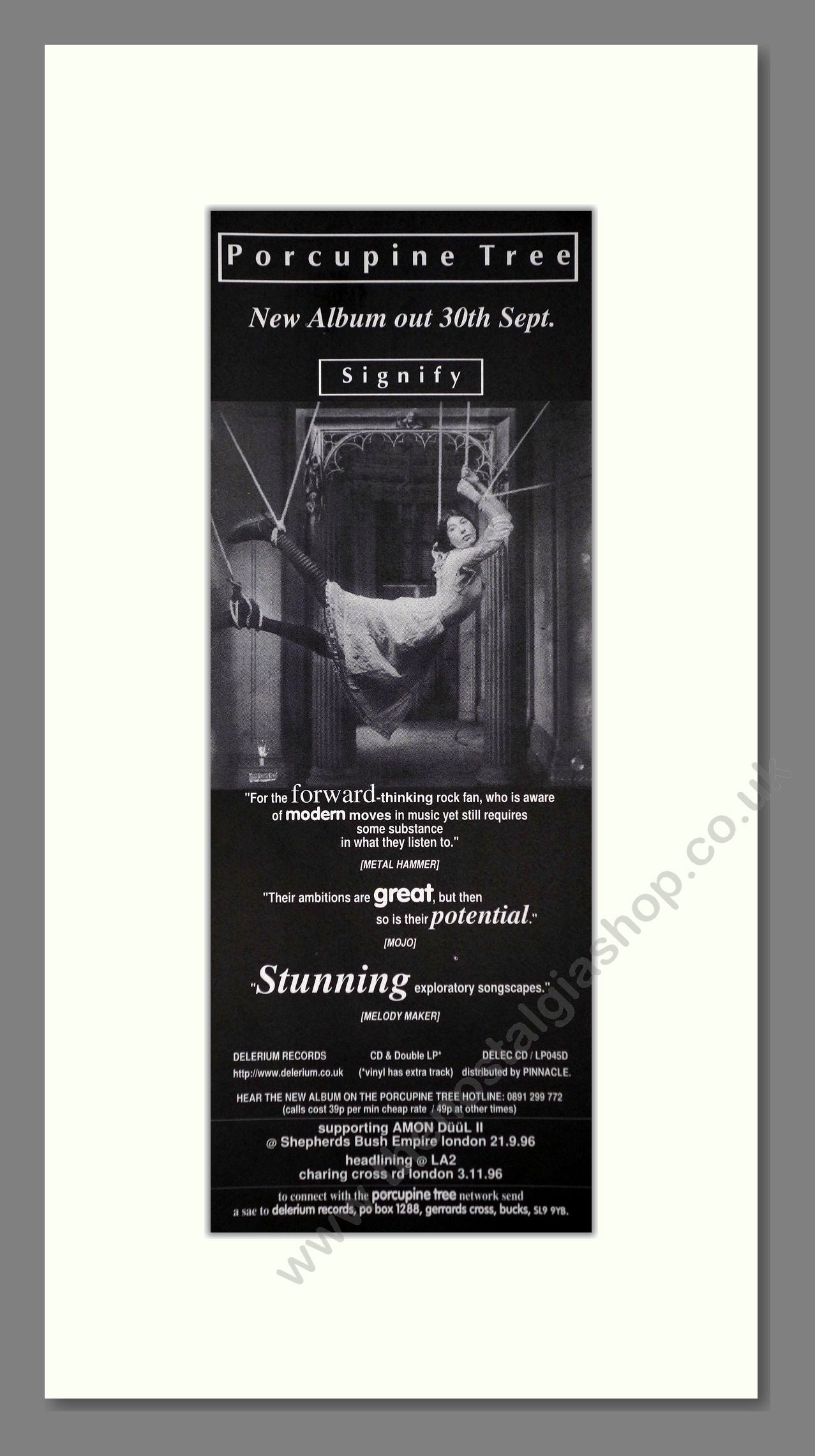 Porcupine Tree - Signify. Vintage Advert 1996 (ref AD400130)