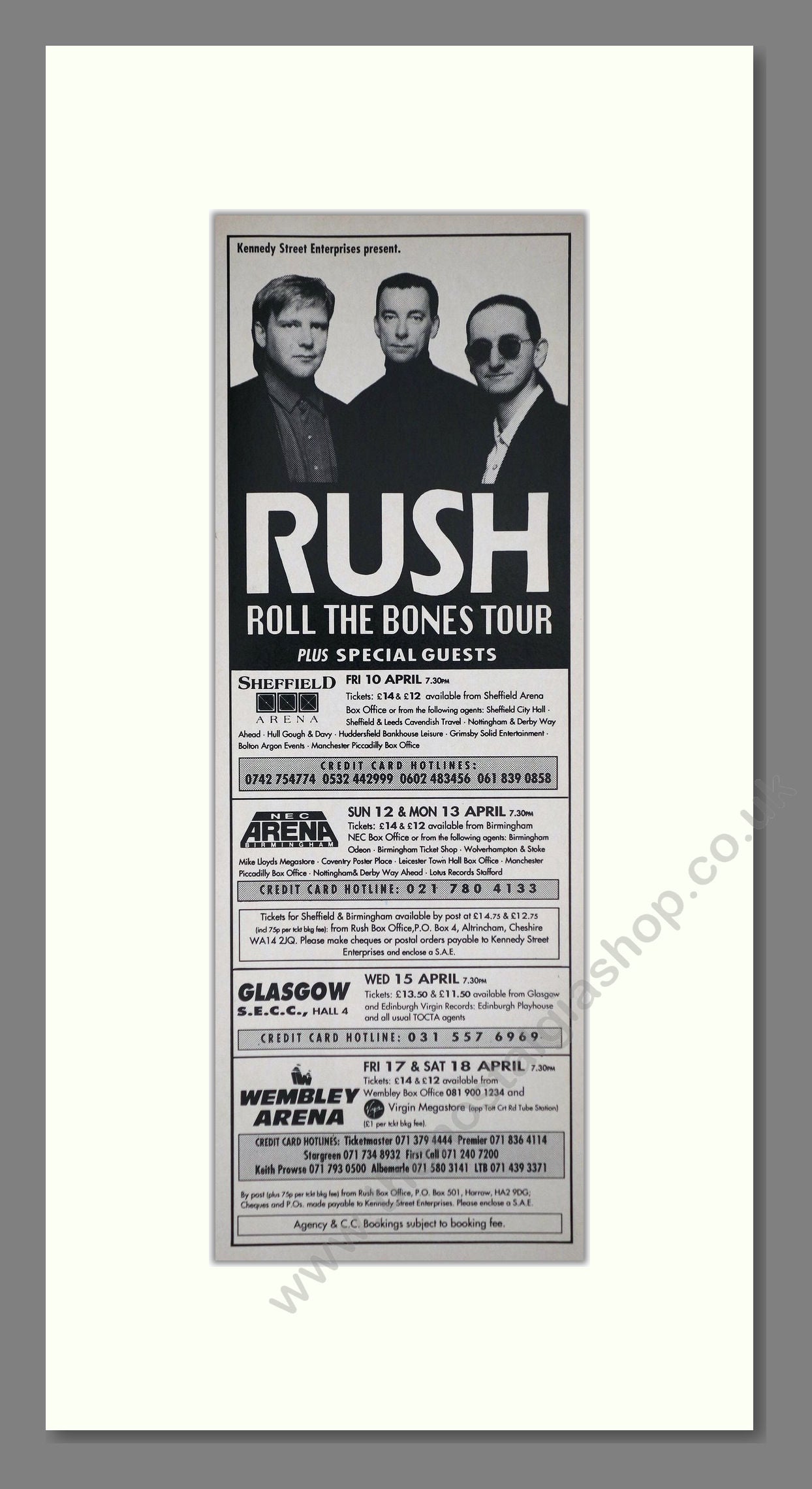 Rush - Roll The Bones Tour. Vintage Advert 1992 (ref AD400134)