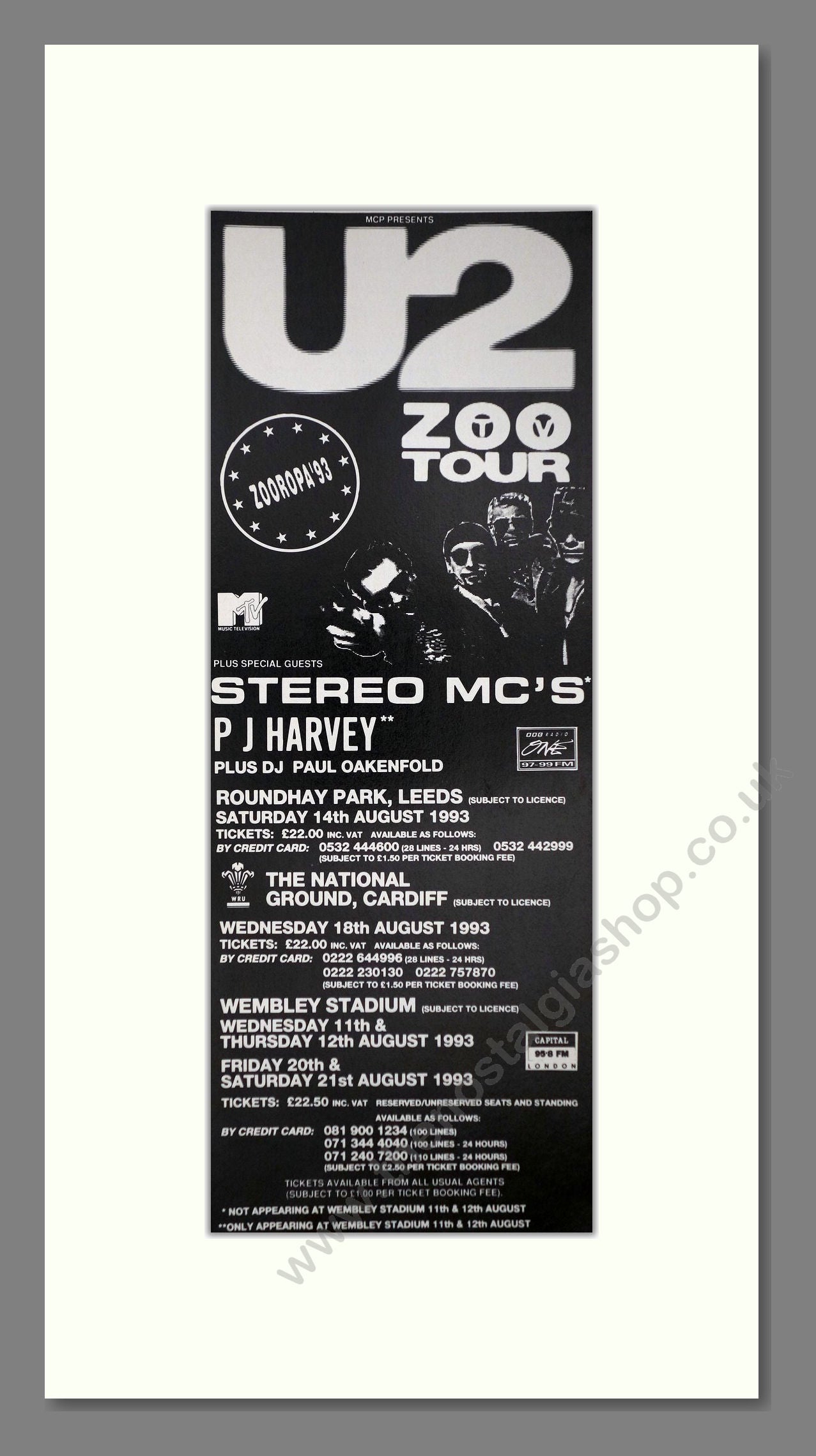 U2 - Zoo Tour. Vintage Advert 1993 (ref AD400147)