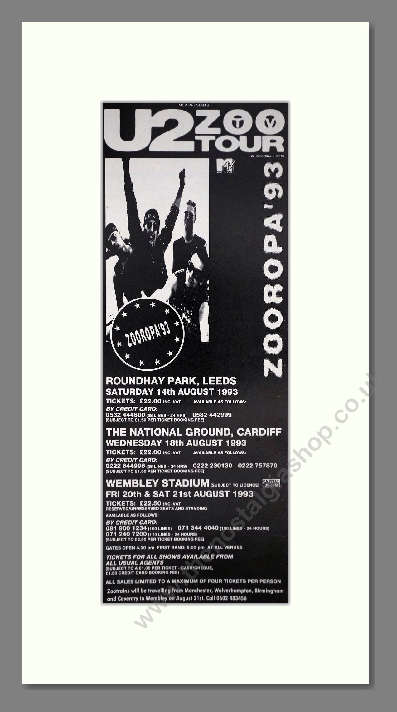 U2 - Zoo Tour. Vintage Advert 1993 (ref AD400148)