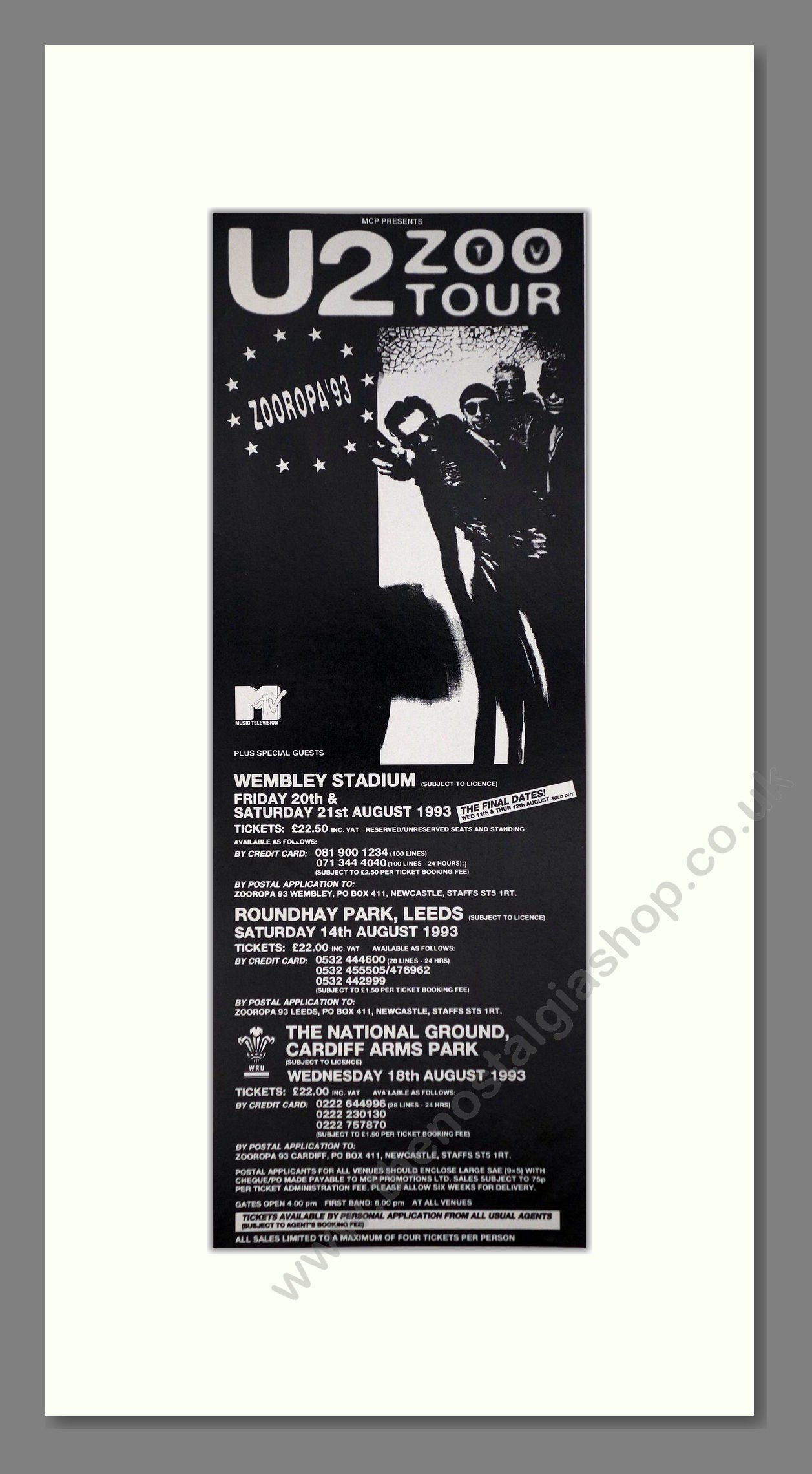 U2 - Zoo Tour. Vintage Advert 1993 (ref AD400149)