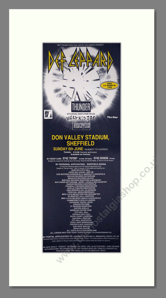 Def Leppard - Live At Don Valley. Vintage Advert 1993 (ref AD400163)