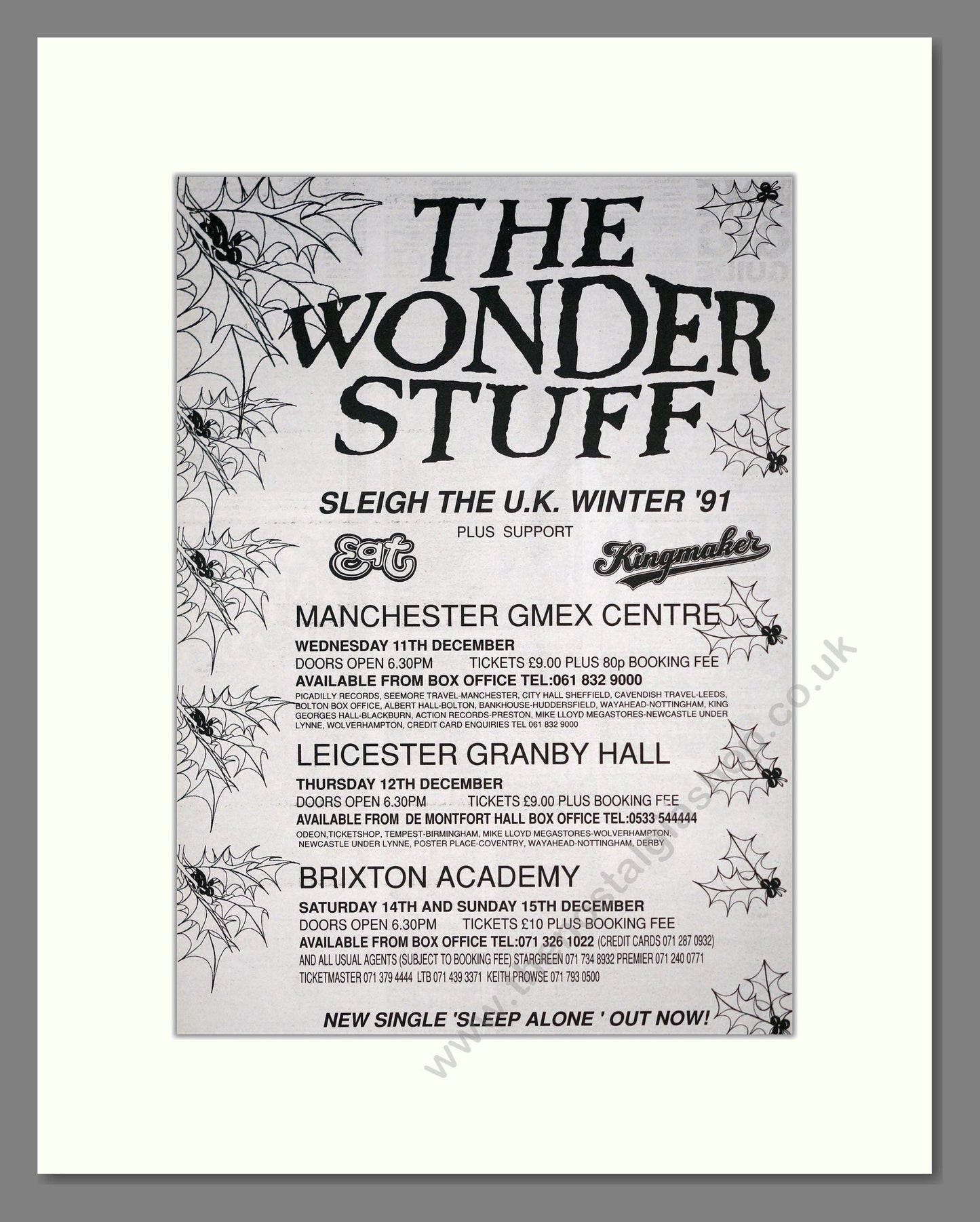 Wonder Stuff (The) - UK Tour. Vintage Advert 1991 (ref AD20020)