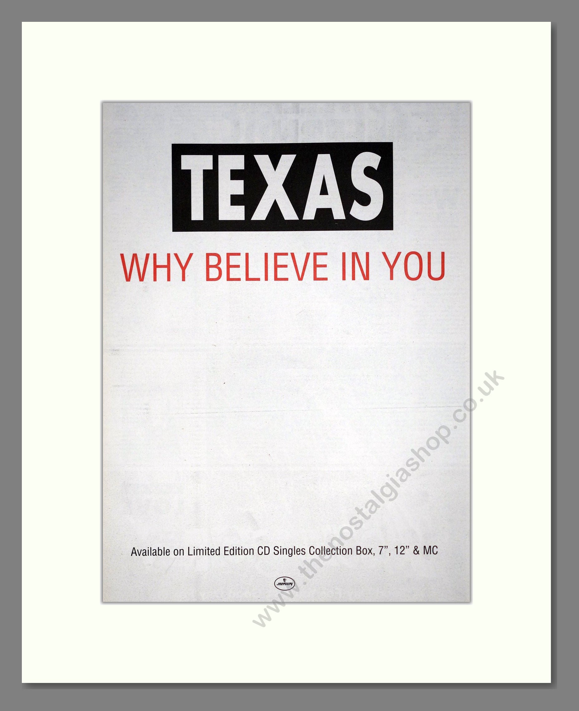 Texas - Why Believe In You. Vintage Advert 1991 (ref AD20021)