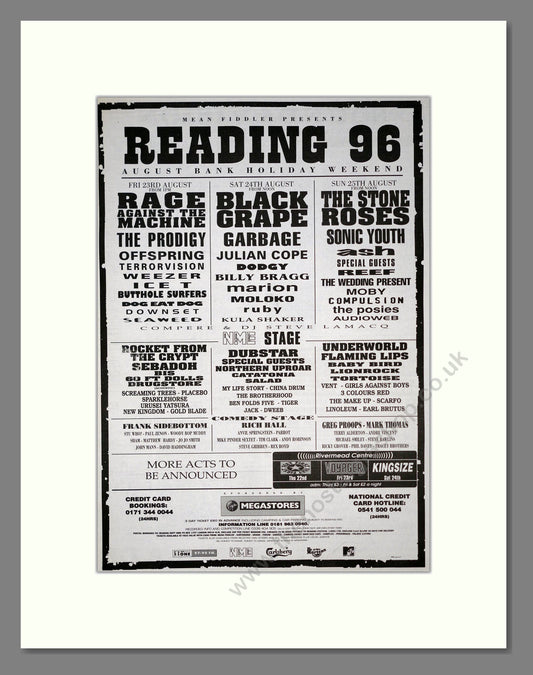 Reading Festival 96 - Line Up. Vintage Advert 1996 (ref AD20026)