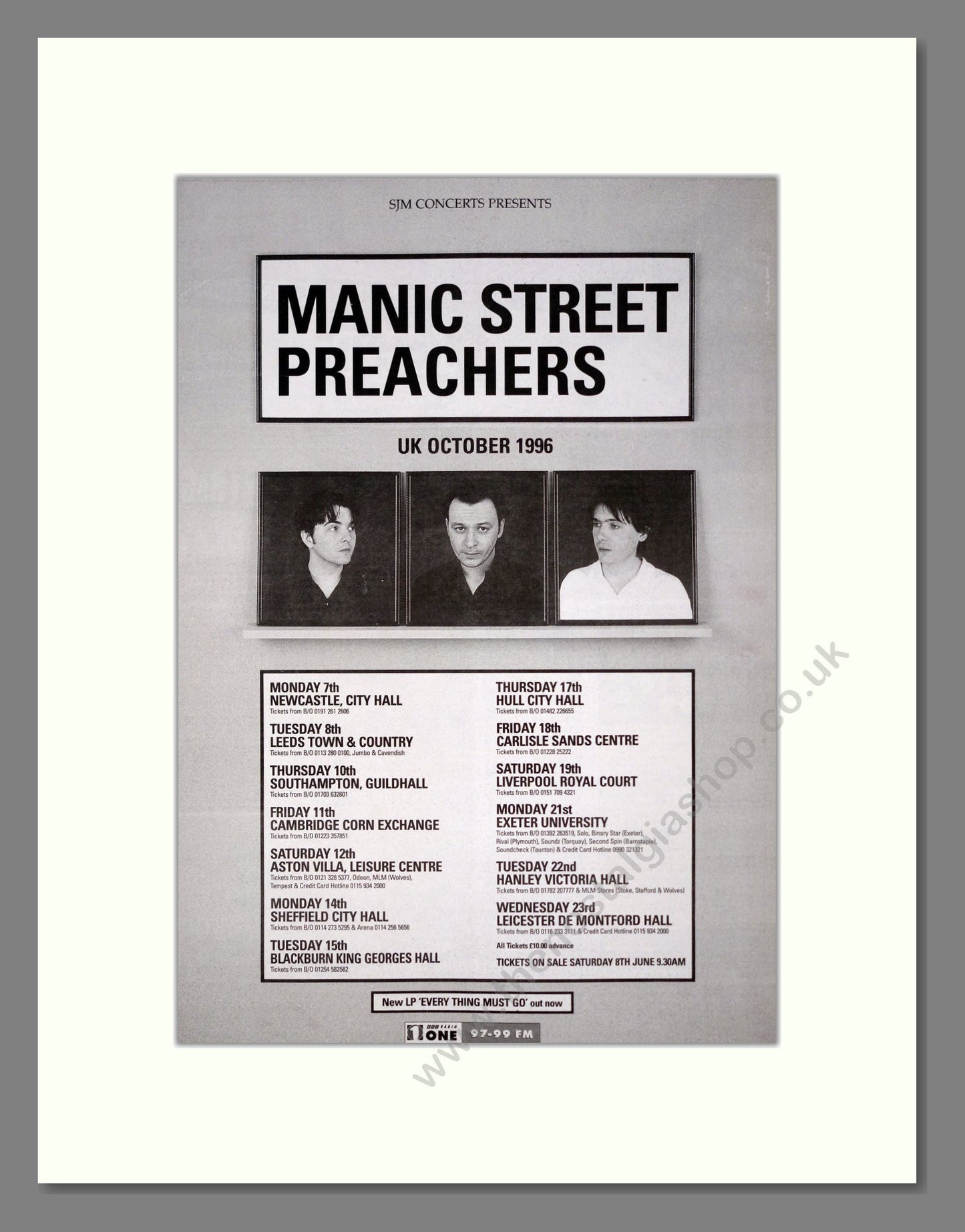 Manic Street Preachers - UK Tour. Vintage Advert 1996 (ref AD20027)